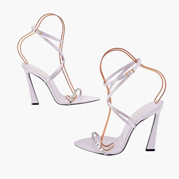 Saint Laurent Gippy Crystal Sandals EU 39.5 US 9.5 Lilac Purple Satin High Heels - Picture 7 of 13